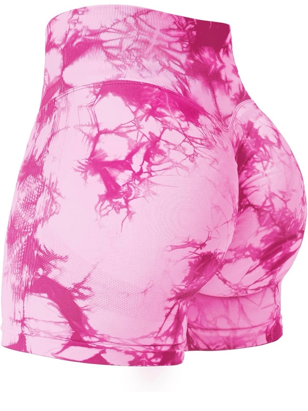 High-Waist Tie-Dye Pink Women’s Active Shorts